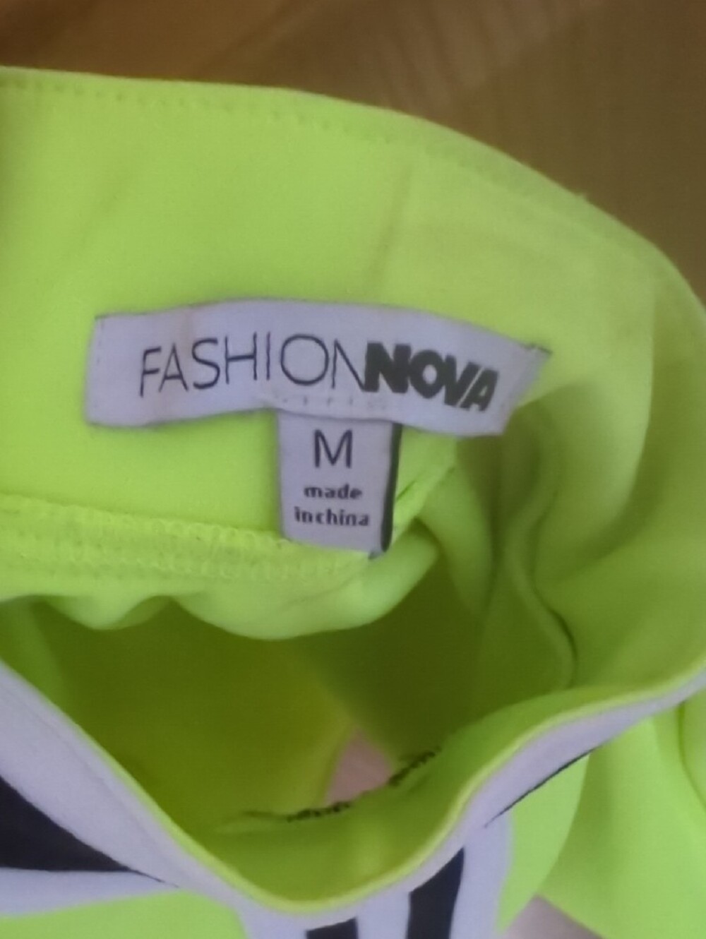 Fashion Nova Neon Lime Crop Top with Black & White Stripes - Picture 2 of 3